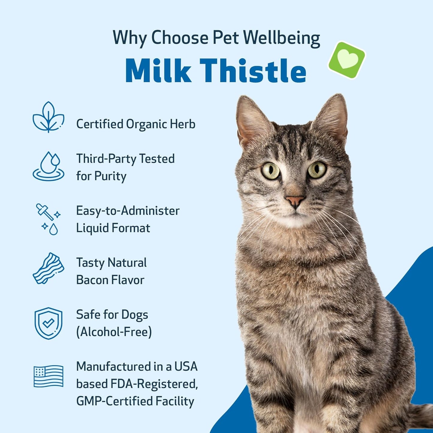Pet Wellbeing Milk Thistle for Cats - Organic Herb, Milk Thistle Liver Detox Support, Antioxidants - NASC Certified & Vet-Formulated - 2 oz Liquid