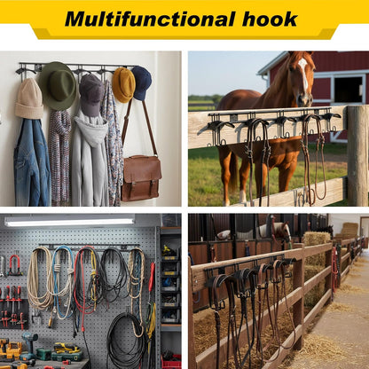 Zonon Horse Tack Bridle Hooks Metal Horse Bridle Rack Stall Hanger for Tack Harness Storage Stall Fence Barn Supplies (1 Pcs,Five Hooks)