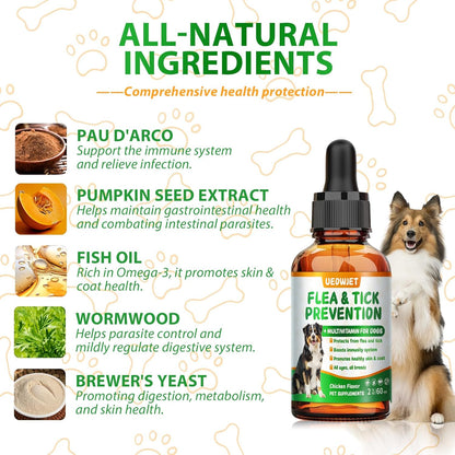 Dog Flеa and Tiсk Prevention for Dogs and Cats, Fleas Ticks Treatment for Dogs, Oral Support Supplement Pest Defense for All Breeds and Ages, Chicken Flavor, 2 Ounce