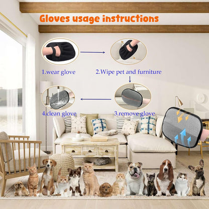 2Pcs Pet Hair Removal Glove for Dogs & Cats,The Magic Brush Pet Hair Remover,Five-Finger Electrostatic Pet Hair Gloves for Furniture,Car,Couch,Carpet,Essential Pet Supplies
