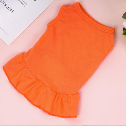 Dog Dresses Cat Skirt Solid Color Dog Clothes Summer Sleeveless Puppy Girl Clothes for Small Pet Dogs Cats (Orange, Medium)