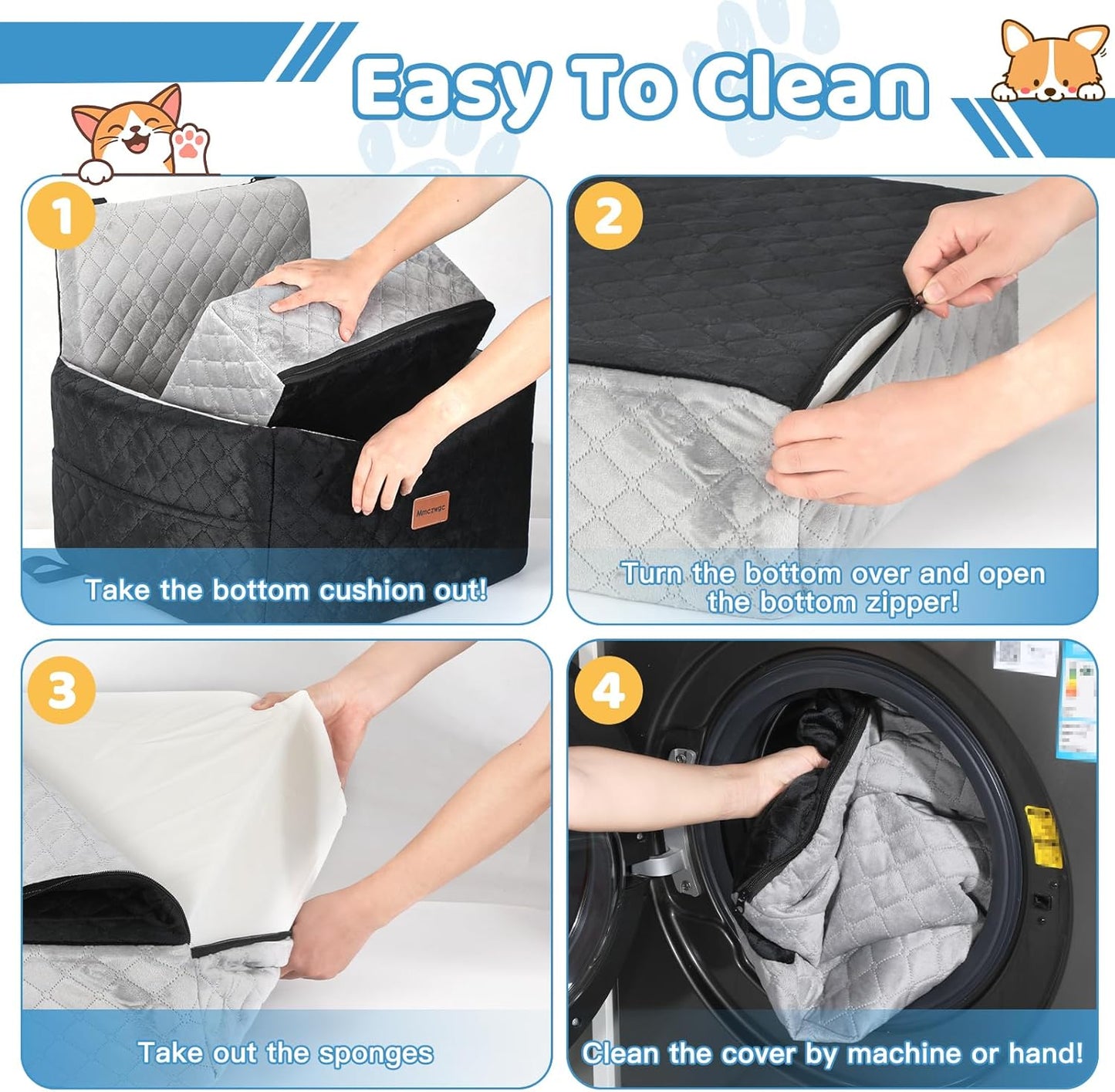 Dog Car Seat for Small/Medium Dogs Under 35 lbs – Pet Booster Seat with 6-inch Memory Foam, Dog Car Bed with Removable and Washable Cover, 2 Safety Belts and 2 Storage Bags