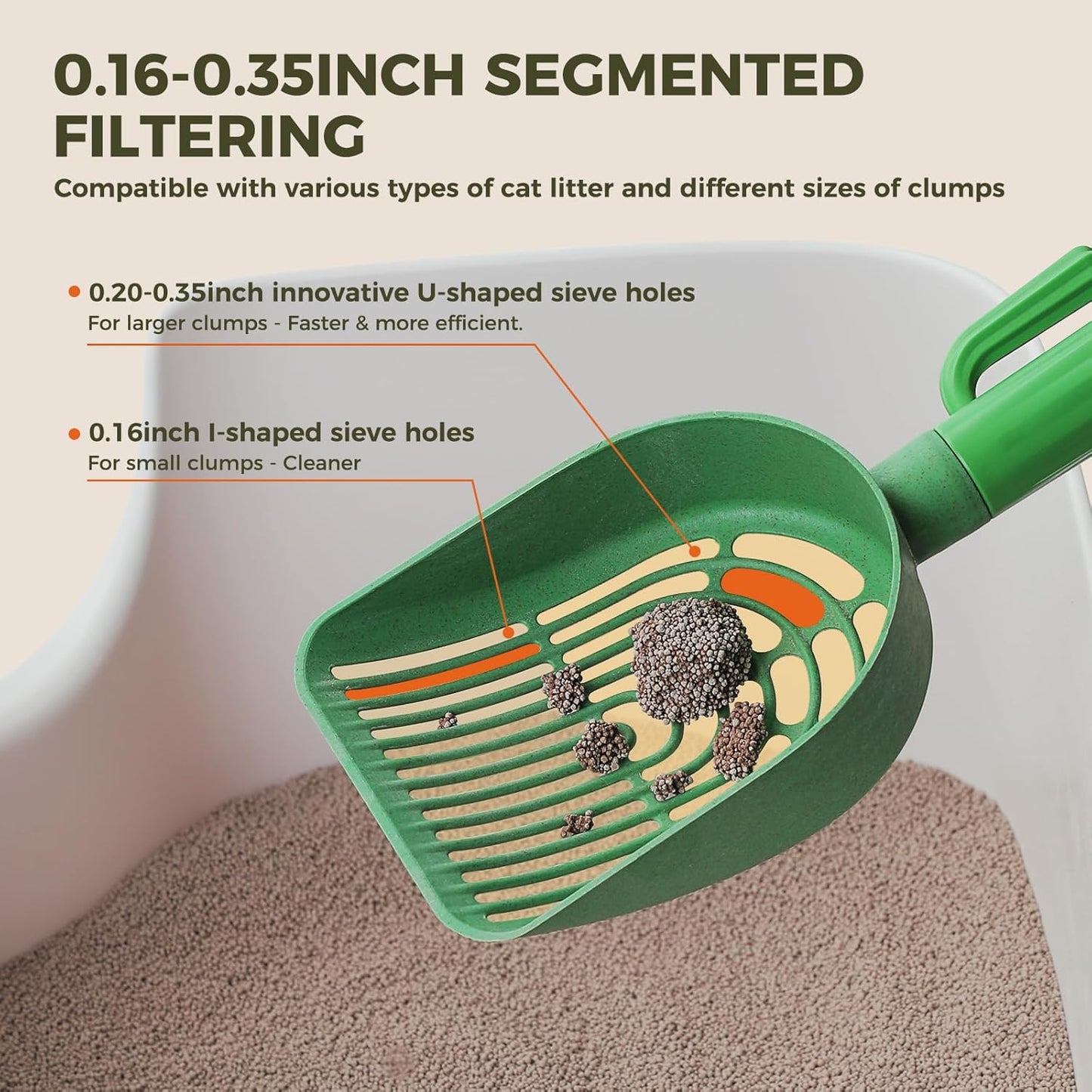Cactus Cat Litter Scooper with Holder - 2 Replaceable Wheat Straw Plastic Shovels & ABS Handle and Box - Cat Litter Scoop with Bag & Trash Bag Storage - Premium Kitty Litter Scoop Green