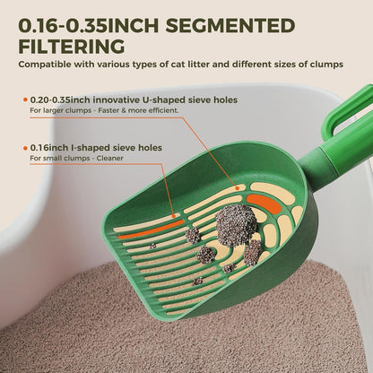 Cactus Cat Litter Scooper with Holder - 2 Replaceable Wheat Straw Plastic Shovels & ABS Handle and Box - Cat Litter Scoop with Bag & Trash Bag Storage - Premium Kitty Litter Scoop Green