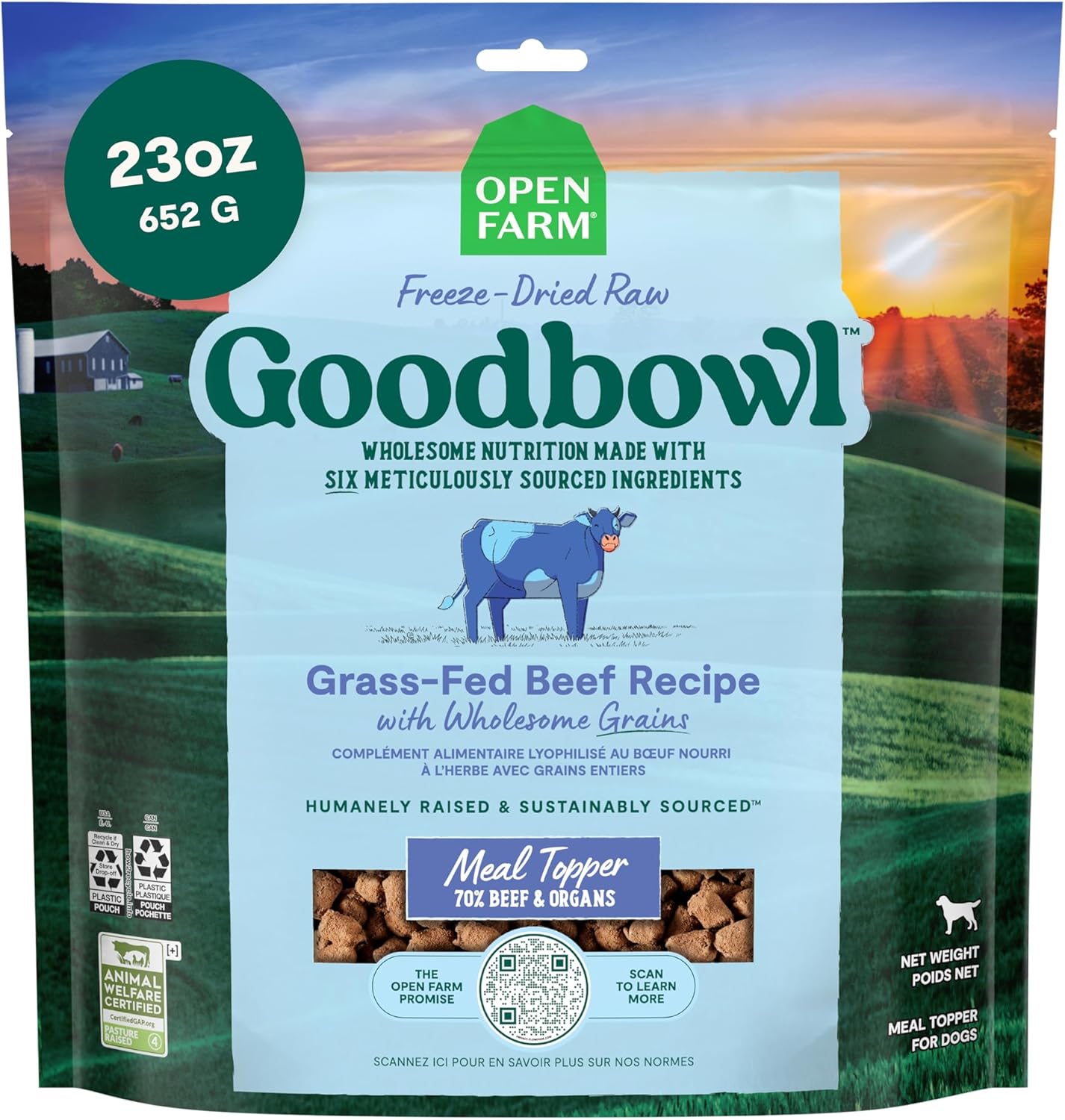 Open Farm Goodbowl Dog Food Topper, Freeze Dried Raw, Grass-Fed Beef & Wholesome Non-GMO Grains Recipe, 23oz Bag
