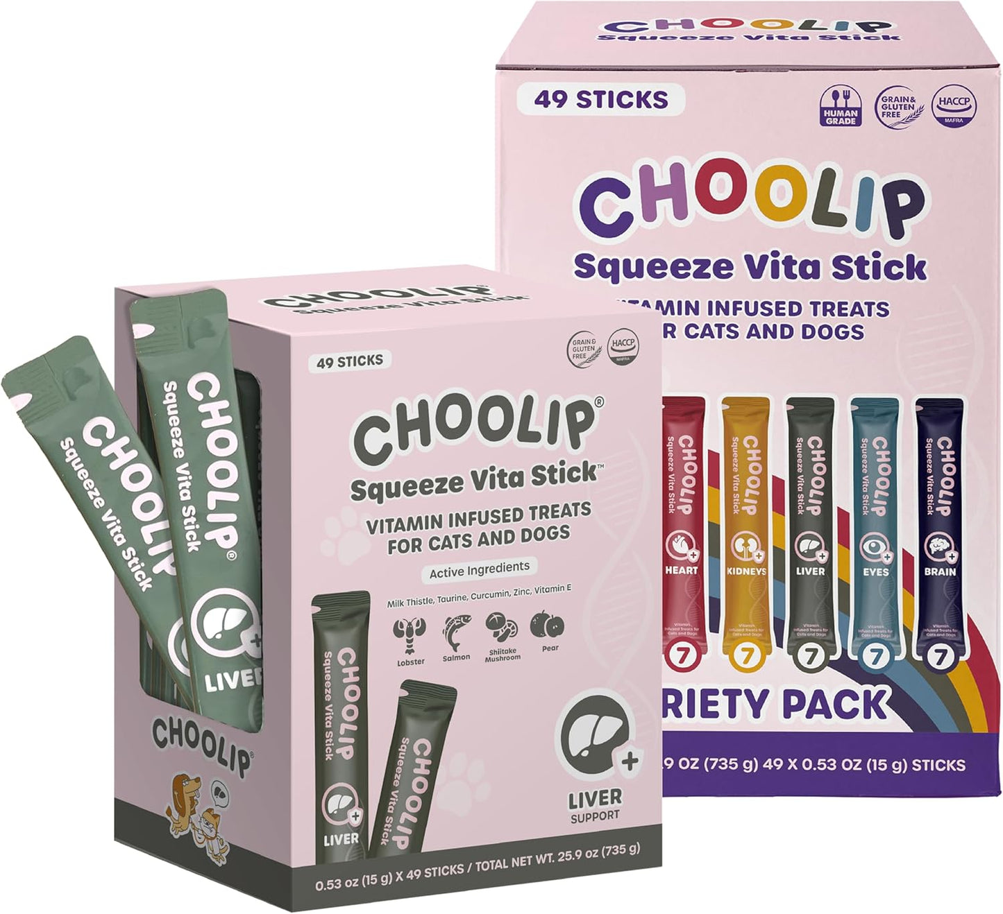 Choolip Bundle | 49 Variety Squeeze Vita Sticks + 49 Liver Support Squeeze Vita Sticks with Essential multivitamins [Both Products are for Cats & Dogs of All Life Stages]
