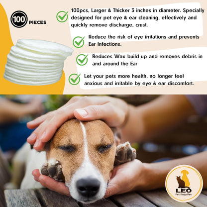 Eye & Ear Wipes for Pets - (100 Count) - Cleanser for Dogs and Cats, Non-Irritating Ingredients; Aloe Essence and Coconut Oil, Specially formulated, Everyday use, Unscented