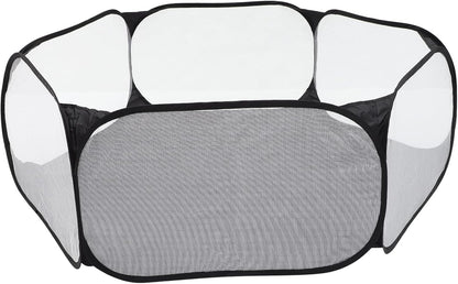 Pet Playpen Fence Foldable Hexagonal Reusable Safety Playpen for Small Pets with Polyester Mesh Fabric Indoor Outdoor Cat Dog Exercise Enclosure