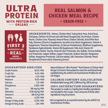 Natural Balance Ultra Protein Dry Cat Food, Real Salmon & Chicken Meal Recipe with Chicken Liver & Chicken Hearts - 3 lbs.