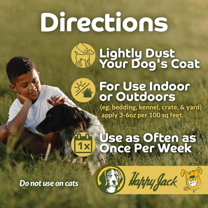 Happy Jack Flea and Tick Powder for Dogs & Puppies, Flea Powder for Flea Treatment & Control, Kills Pests, Ticks & Lice, Odorless & Non-Staining, Dust on Sleeping Quarters & Dogs (5 oz)