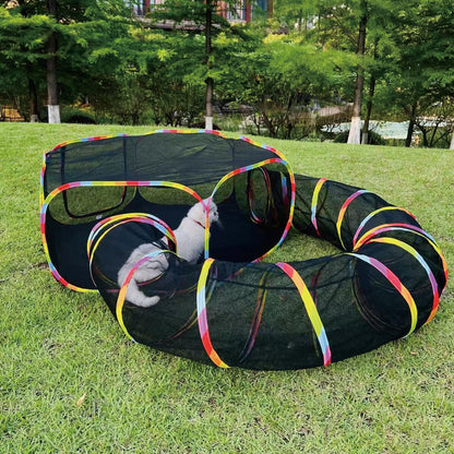 Catio Outdoor Cat Enclosure, Portable Cat Tunnel Playground with Rainbow Tent, Circle Cat Playpen Tunnel for Kitty and Small Family Pet Indoor & Outside Play