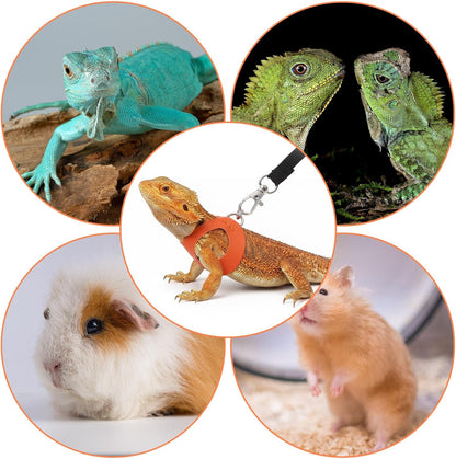 Adjustable Bearded Dragon Harness and Leash Set 3 Size Soft Leather Reptile Vest with Traction Rope for Lizards Squirrels Small Animals Outdoor Walking (S, M, L)