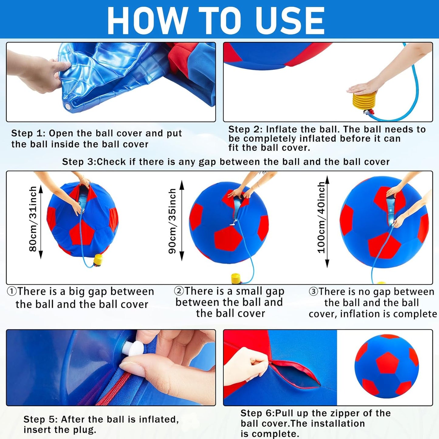 Giant Herding Ball with Ball Cover Anti Burst Please Watch VCR for How to Inflation Horse Toys for Horses Entertainment Play, Pump Included (Stylish,40 Inch,Blue)