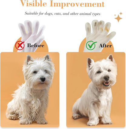 Pet Cleaning Glove Wipes - Coconut Oil & Chamomile Infused, Tame Fur & Banish Odors for Dogs/Cats/Small Furry Pets, Mild Rinse-Free Natural Wipes (8PCS)