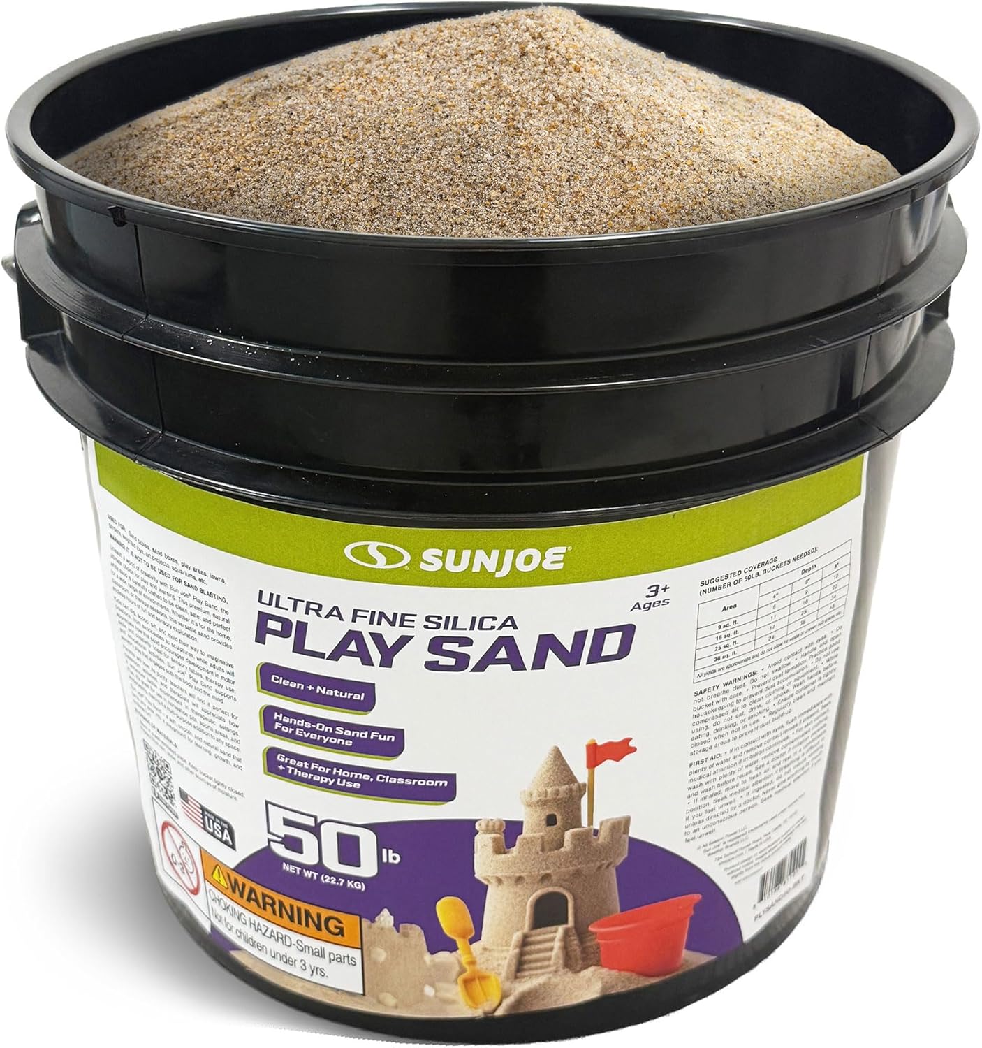 Sun Joe Ultra Fine Silica Play Sand for Sandboxes, Sensory Tables, Gardens, Weighted Toys & Aquariums, for Molding, Digging & Sculpting, 50 Pound Bucket
