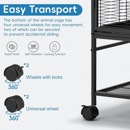 HABUTWAY 40''H Large Metal Rolling Ferrets Cage, 2-Tiers Small Animal Cages, Cage for Rats/Chinchillas, 0.5'' Bar Spacing for Ferret,Small Animal Cage w/Removable Ramp & Platform