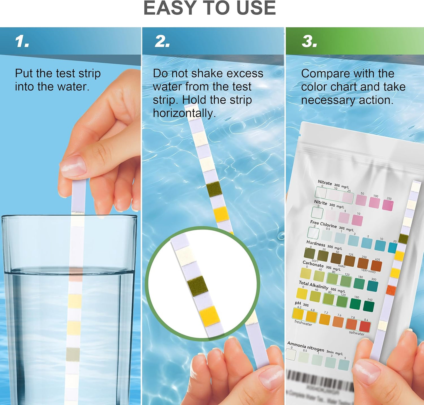 AAwipes Aquarium Ammonia Test Strips 8-in-1 |25 Strips | Quick & Accurate Water Testing Test pH, Carbonate, Alkalinity, Hardness, Chlorine, Nitrite, etc. (K02-25)