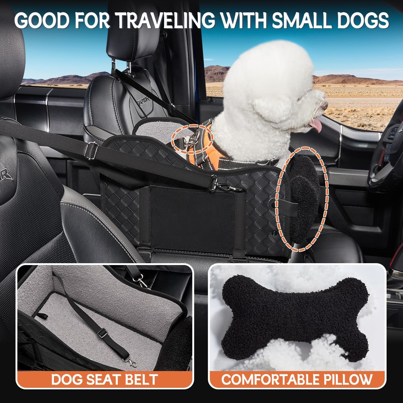 Center Console Dog Car Seat,Pet Puppy Car Seat,Middle Console Dog Armrest Booster Seat for Small Dogs(Leather Black)