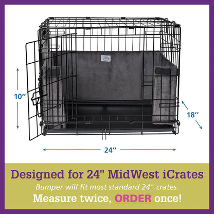 Pet Dreams Dog Crate Bumper & Mat Set with Bonus Donut Toy - Comfy Liner & Dog Tail Protector for Inside Crate, fits iCrate Cages 18, 24, 30, 36, 42, 48 Inches (Denim, Small, 24“)