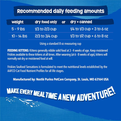 Purina Friskies Dry Cat Food Seafood Sensations With Salmon, Tuna, and Shrimp Flavors - (Pack of 4) 3.15 lb. Bags