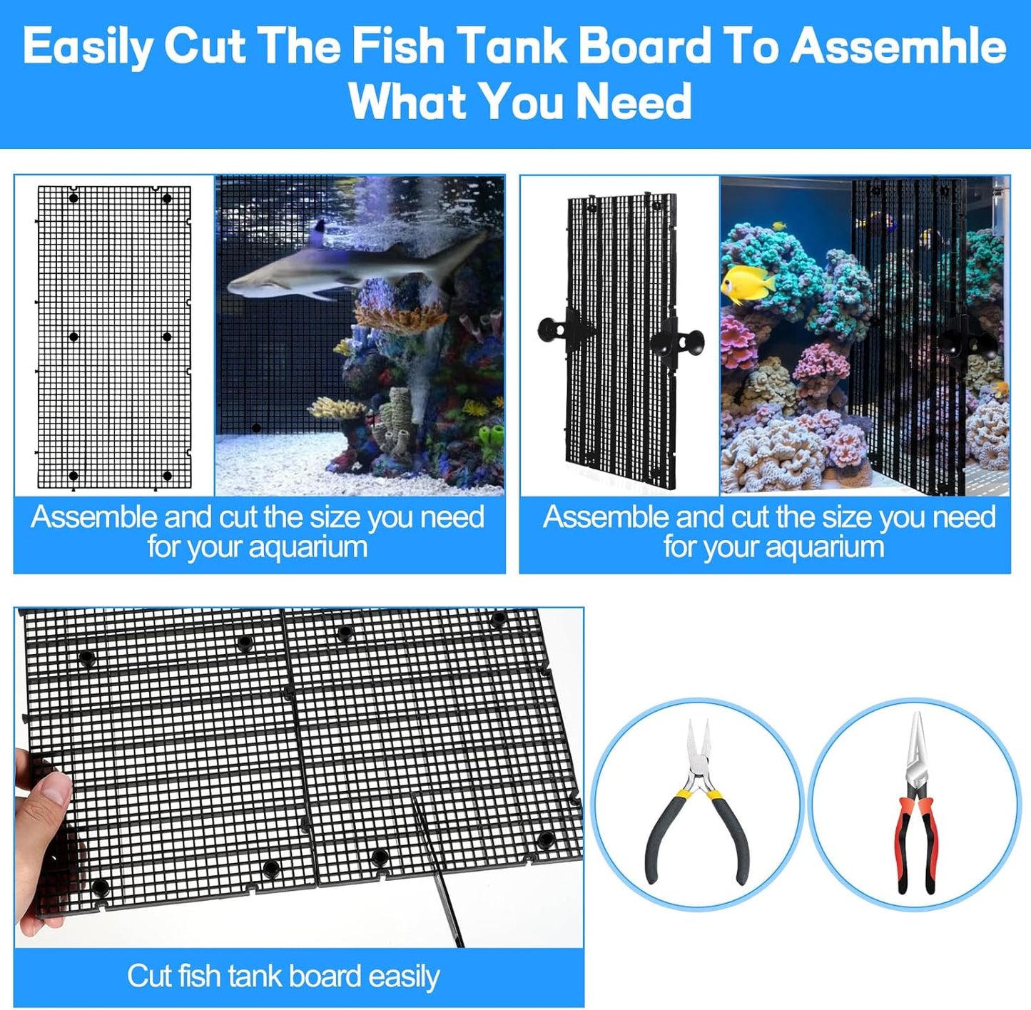 DIVINA VITAE 12Pcs Fish Tank Divider with 16 Suction Cups, 11.81 x 5.91inch Aquarium Divider Plastic Grid Sheet Adjustable Fish Tank Separator for DIY Filtration and Bottom Protection in Aquascaping