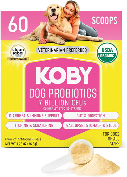 Koby Dog Probiotic Powder – Made with Clean USDA Organic Ingredients for Gut, Digestive, Skin & Immune Support – Vet-Inspired Probiotics for Dogs of All Ages – 7 Billion CFUs, 60 Servings