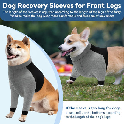 Dog Recovery Suit for Front Legs, Soft Adjustable Surgery Sleeve for Dogs, Leg & Elbow Protector to Stop Licking, Breathable Pet Wound Care Shirt, Comfortable E-Collar Cone Alternative (Large)