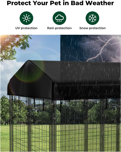 PawGiant Outdoor Dog Kennel Cover Replacement, 420D Waterproof UV-Resistant Cover for 8x4 ft Large Dog Enclosure