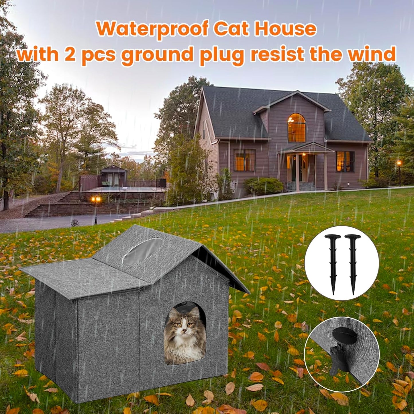 Homegroove Outdoor Cat House Waterproof, Insulated Cat Houses for Outdoor Cats with Removable Soft Mat, Collapsible Feral Cat Shelter for Multiple Cats, Easy to Assemble (Grey, Large)
