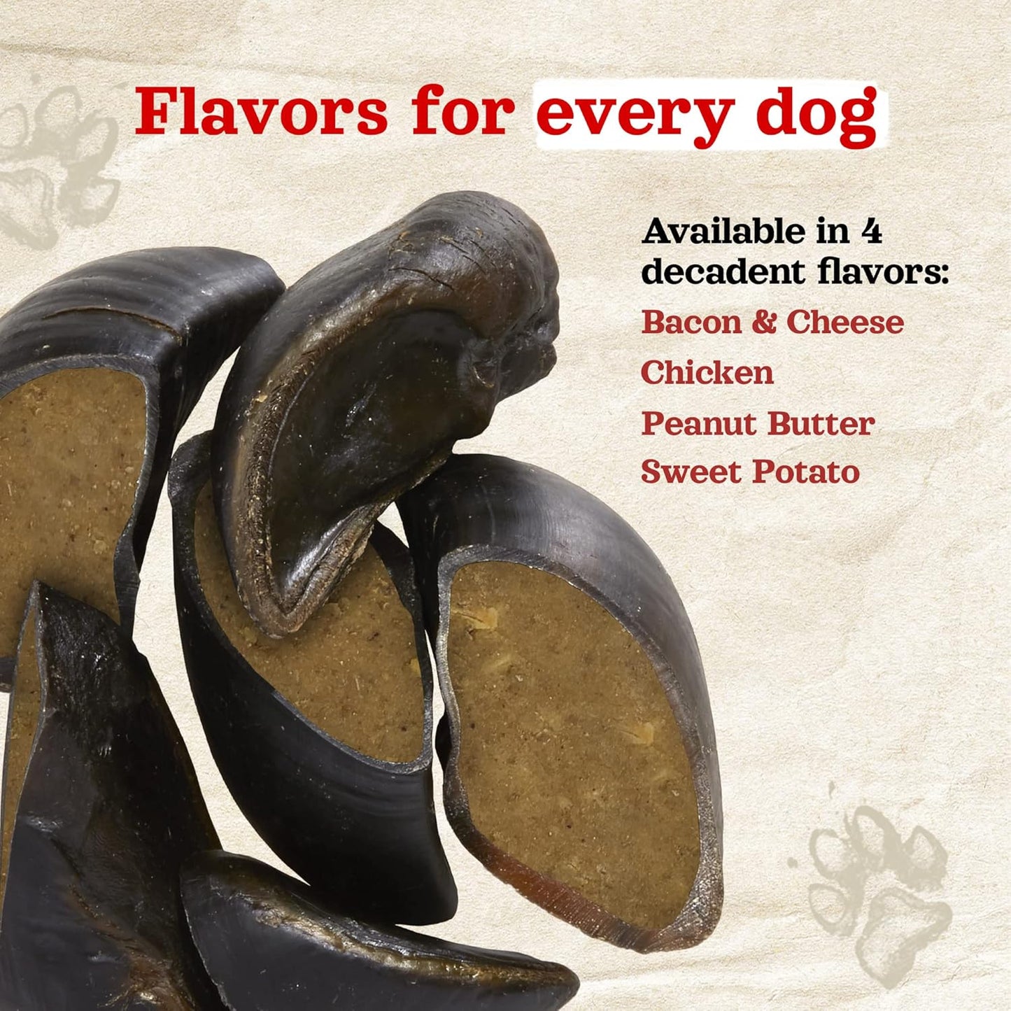 Natural Farm Sweet Potato Filled Cow Hooves for Dogs (4-Pack), Long-Lasting Natural Hoof Beef Bone Treats, Best for Small, Medium & Large Dogs