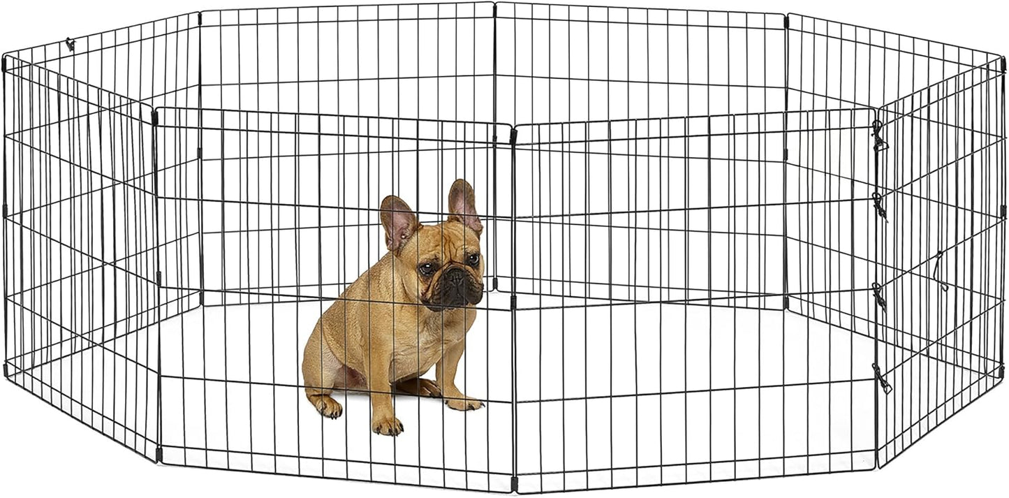 New World Folding Metal Puppy/Dog Exercise Pen, Indoor/Outdoor Playpen with No Door, Provides 16 Sq Feet of Play Space, 24-Inches Tall, Black E-Coated