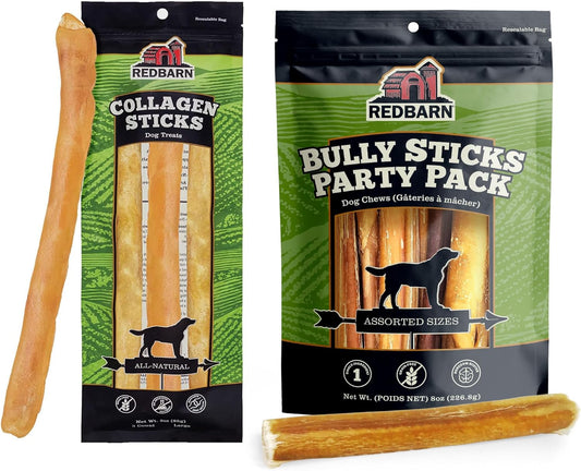 Redbarn Pet Products Bully Sticks 5-8" Variety Pack and Beef Collagen Sticks Bundle