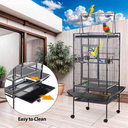 HSM 68 Inch Wrought Iron Large Bird Flight Cage with Rolling Stand for African Grey Parrot Cockatiel Sun Parakeet Conure Lovebird