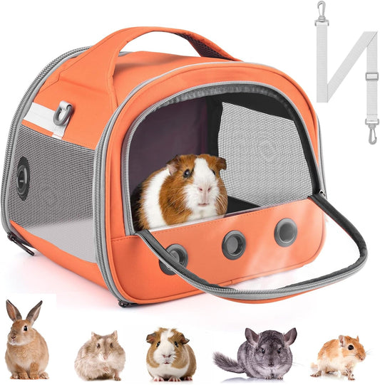 Bissap Guinea Pig Carrier Bag, Portable Small Animal Carrier Pouch for Hamster Chinchilla Rabbit Gerbil Hedgehog Sugar Glider Outgoing Travel Carrying Case -Orange