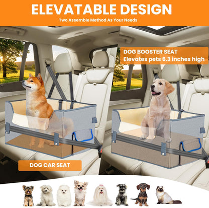 Dog Car Seat for Small Dogs, Elevated Dog Booster Seat Pet Travel Carrier Bed for Car with Adjustable Straps Pet Car Booster Seat for Small Dogs Cats