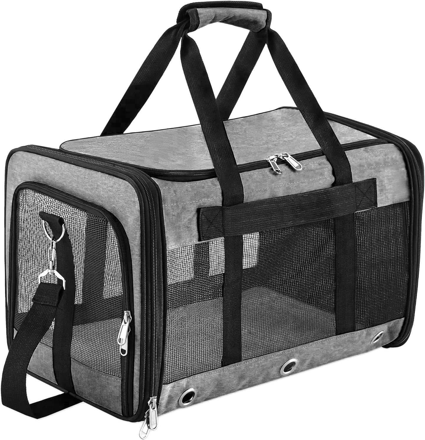 Soft Sided Cat/Dog Carrier，Collapsible Mesh Pets Travel Carriers for Pet/Puppy with Shoulder Strap & Removable Mat，Top Load Small Dogs/Cats Carry Bag Up to 25 Lbs（Grey - L）