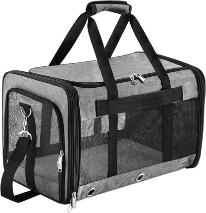 Soft Sided Cat/Dog Carrier，Collapsible Mesh Pets Travel Carriers for Pet/Puppy with Shoulder Strap & Removable Mat，Top Load Small Dogs/Cats Carry Bag Up to 25 Lbs（Grey - L）