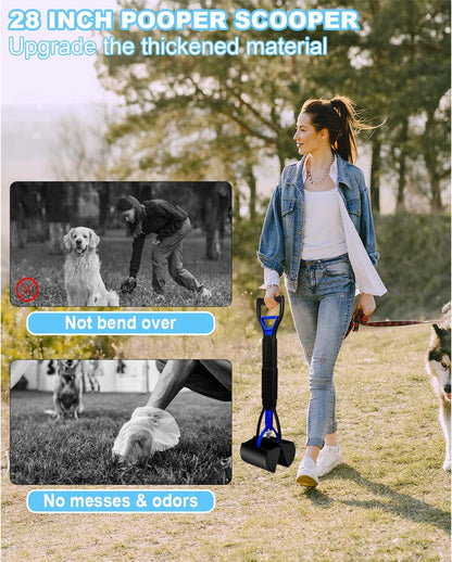 SZHLUX 28" Pooper Scooper, Foldable Dog Pooper Scooper with Unbreakable Material and Durable Spring for Grass and Gravel, Blue