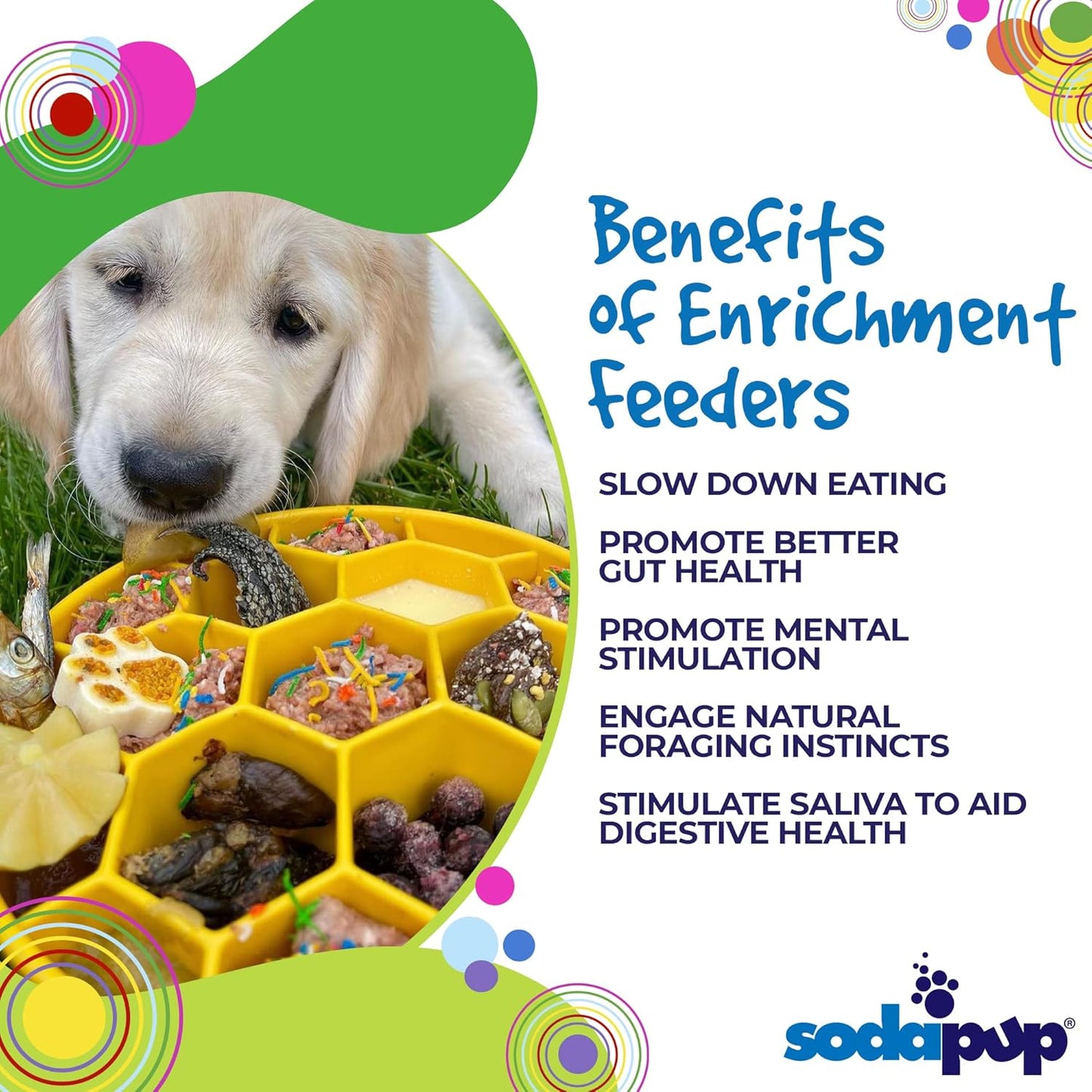 SodaPup Honeycomb Enrichment Bowl – Durable Slow Feeder Bowl Made in USA from Non-Toxic, Pet-Safe, Food Safe Material for Mental Stimulation, Slowing Down Eating, Healthy Digestion, & More