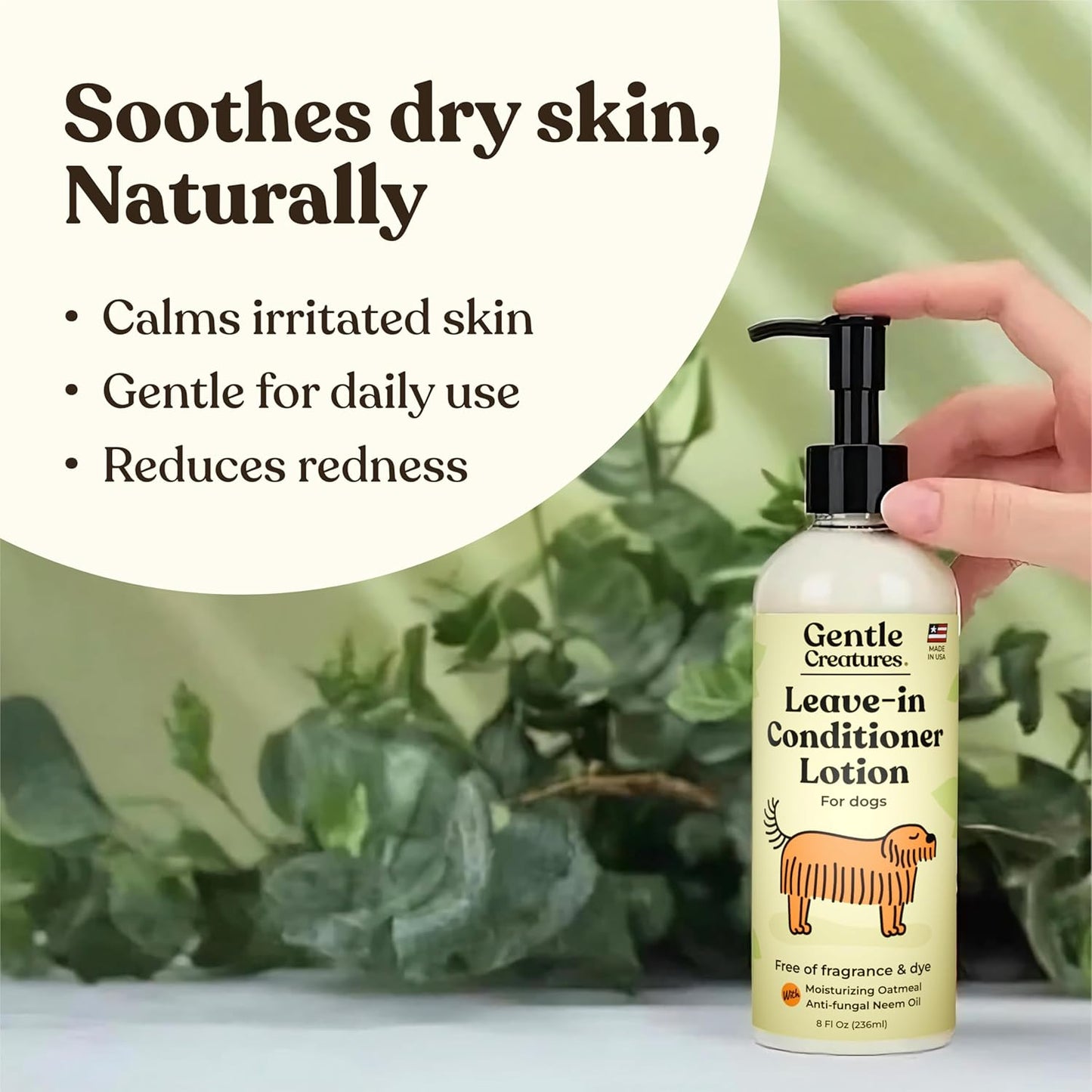 Gentle Creatures Leave-in Dog Conditioner Lotion - Fragrance-Free, Dye-Free - 95% Natural Ingredients - 8 Fl Oz