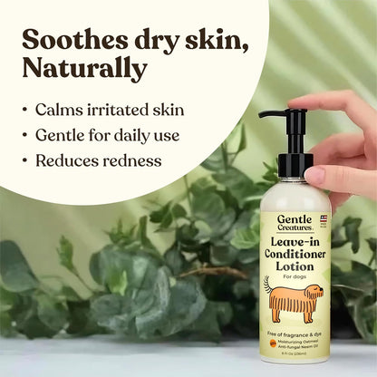 Gentle Creatures Leave-in Dog Conditioner Lotion - Fragrance-Free, Dye-Free - 95% Natural Ingredients - 8 Fl Oz