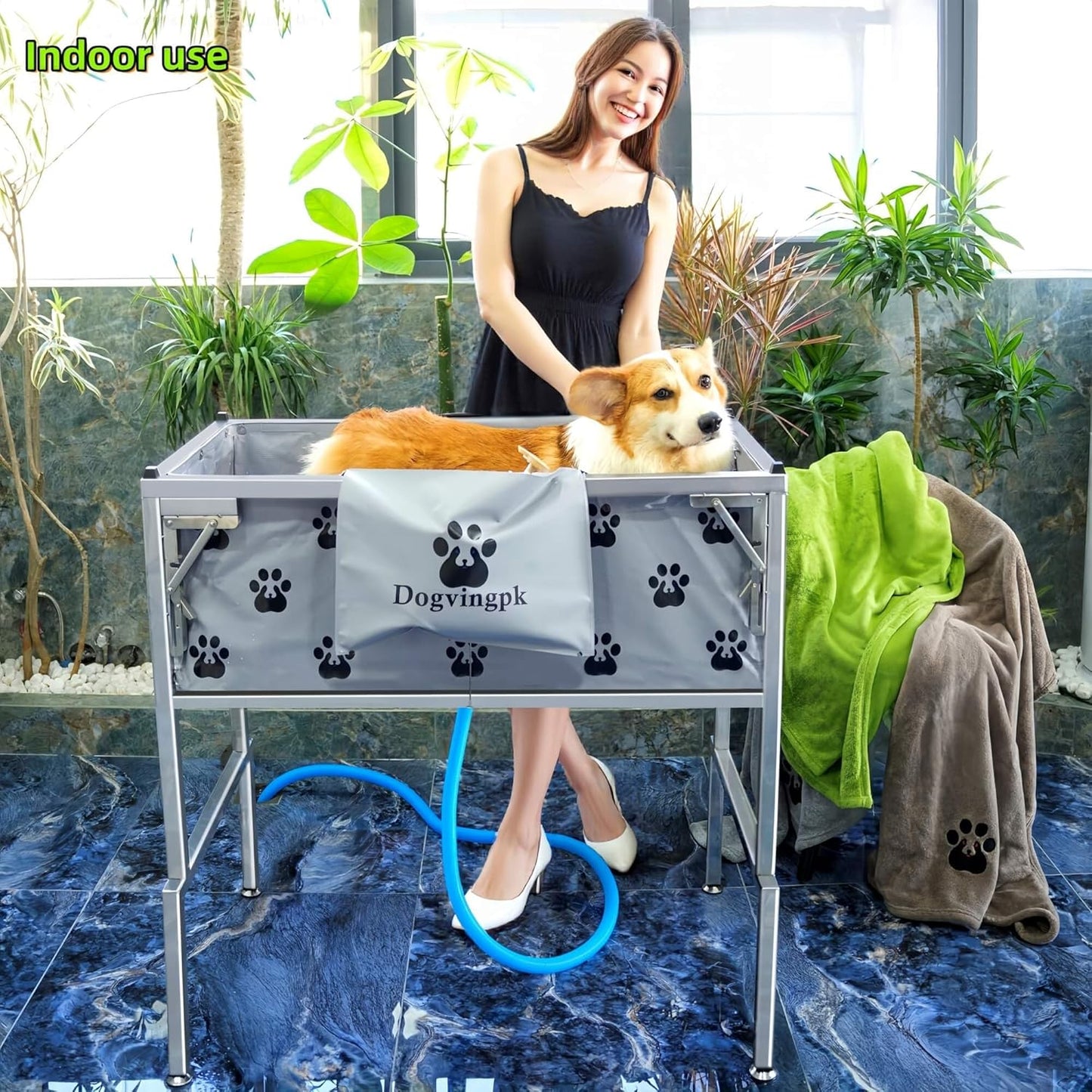 Foldable Elevated Dog Bathtub with Drain 300 lb Capacity Portable Pet Shower Wash Station for Bathing Grooming Small Medium and Large Dogs, and Indoor Outdoor Use (1 PVC-TUB-L)
