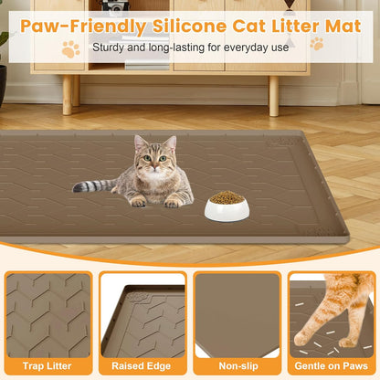 Cat Litter Mat, Extra Large 40"x28" Silicone Mat for Litter Box, Waterproof & Non-Slip Rubber Mat with Lip, Litter Trapping & Scatter Control, Soft on Cat Paws, Urine-Proof Floor Protector