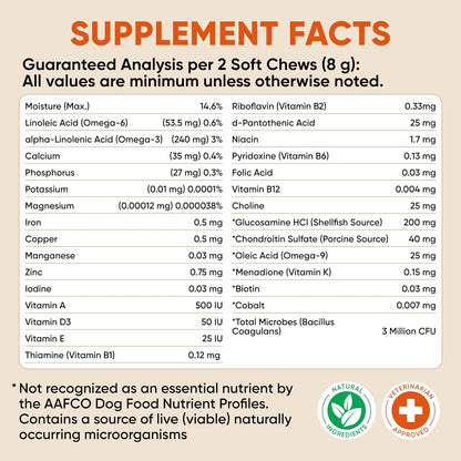 Dog Multivitamin Chews - Glucosamine Chondroitin Vitamin Chewables - 24 in 1 Dog Probiotic Treats for Skin, Joint, Bones, Liver - Immune Support Supplement with Vitamins & Minerals - All Breeds & Ages