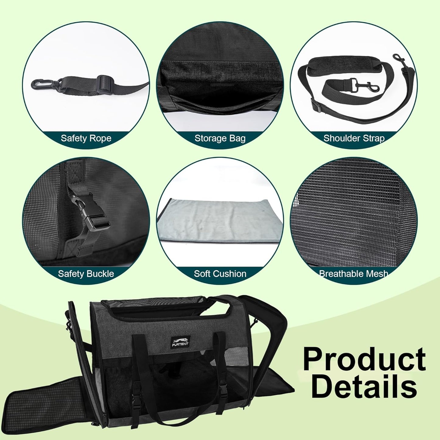 Large Cat Carrier Soft Small Pet Carrier for Medium Cats Dogs Puppies Travel Carrier Soft Side UP to 25 Lbs,Black