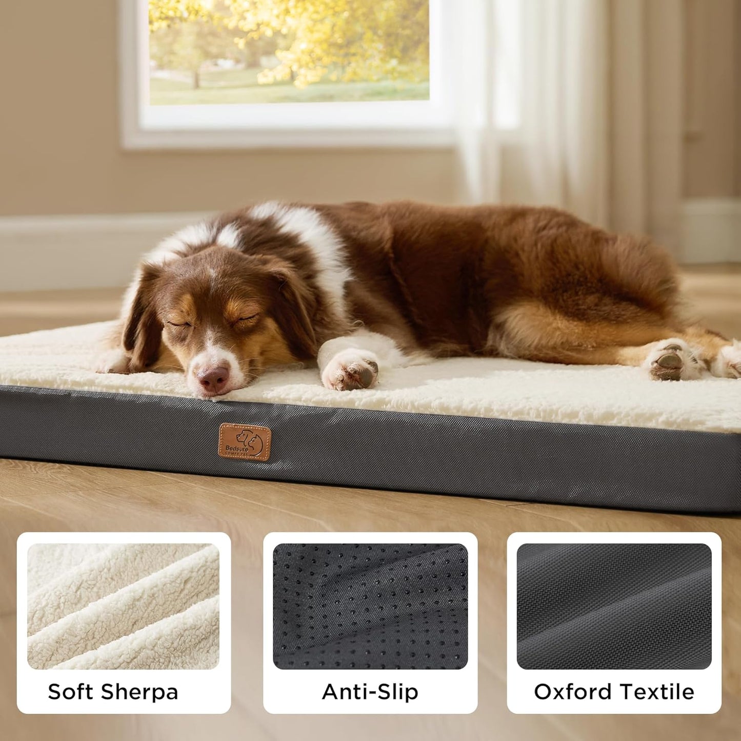 Bedsure Dog Beds Large Sized Dog - Comfy Flat Pet Beds with Removable Washable Cover, Orthopedic Egg Crate Foam Puppy Mat, Suitable for Pet Up to 65 lbs