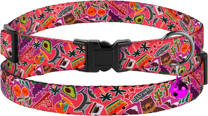 4PCS Breakaway Cat Collars with Bell - Cute Soft Adjustable Safety Kitten Collars 4-Pack - Nylon Pet Collars Nature Tribal Striped Floral Space Aztec Flowers Print (Travel & Cookies)