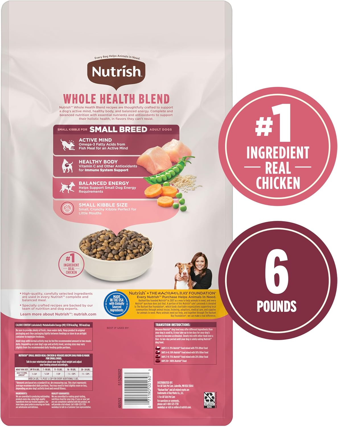 Nutrish Little Bites Small Breed Premium Natural Dry Dog Food, Real Chicken & Veggies Recipe, 6 Pounds (Packaging May Vary), (Rachael Ray Nutrish)