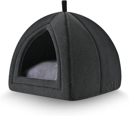 Amazon Basics Cat Cave Bed, 2-in-1 Foldable House for Indoor Cats, with Washable Cushion and Non-Slip Base, 17.5 x 17.5 Inches, Large
