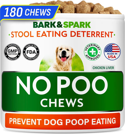 No Poo Chews for Dogs - Stool & Coprophagia Deterrent w/Probiotics, Digestive Enzymes & Breath Aid Support - Stop Dog Poop Eating - Made in USA (180Ct)